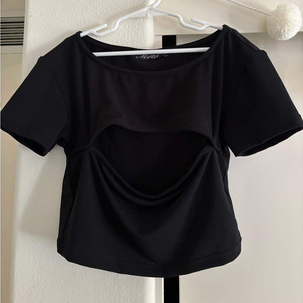 Motel rocks black crop top with exposed chest